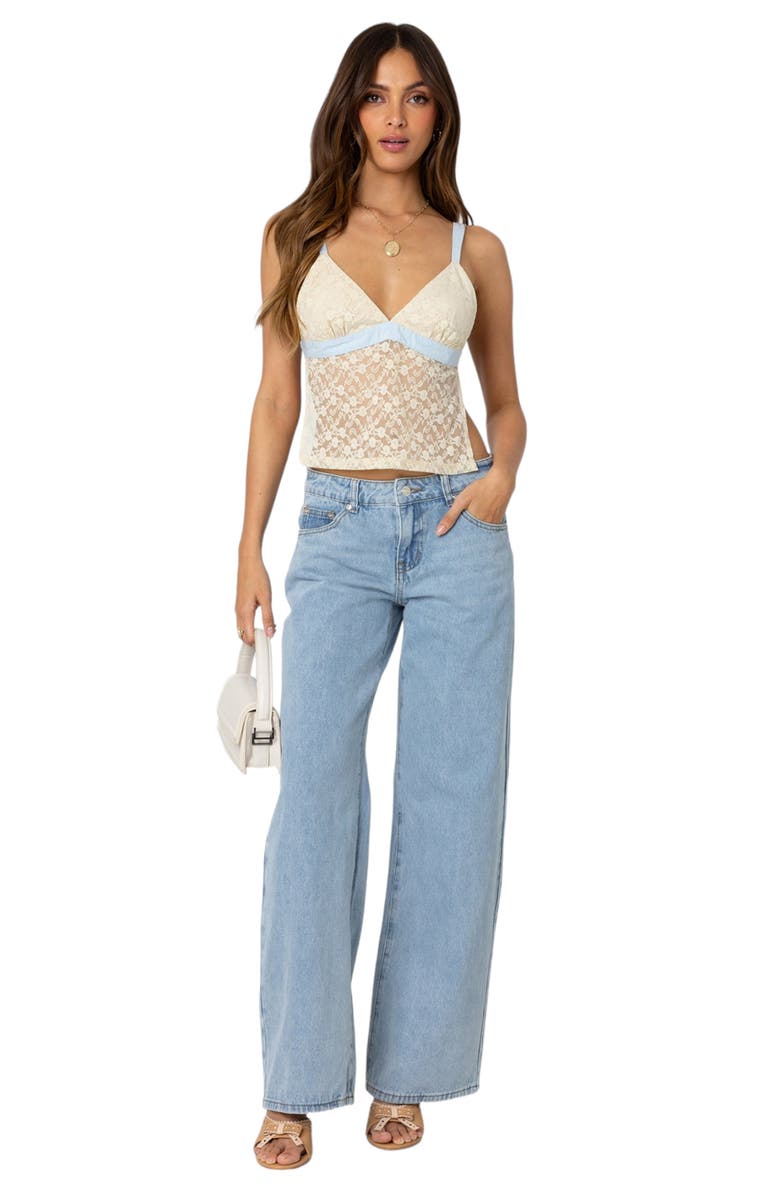 EDIKTED Lace Open Back Crop Camisole, Alternate, color, Cream