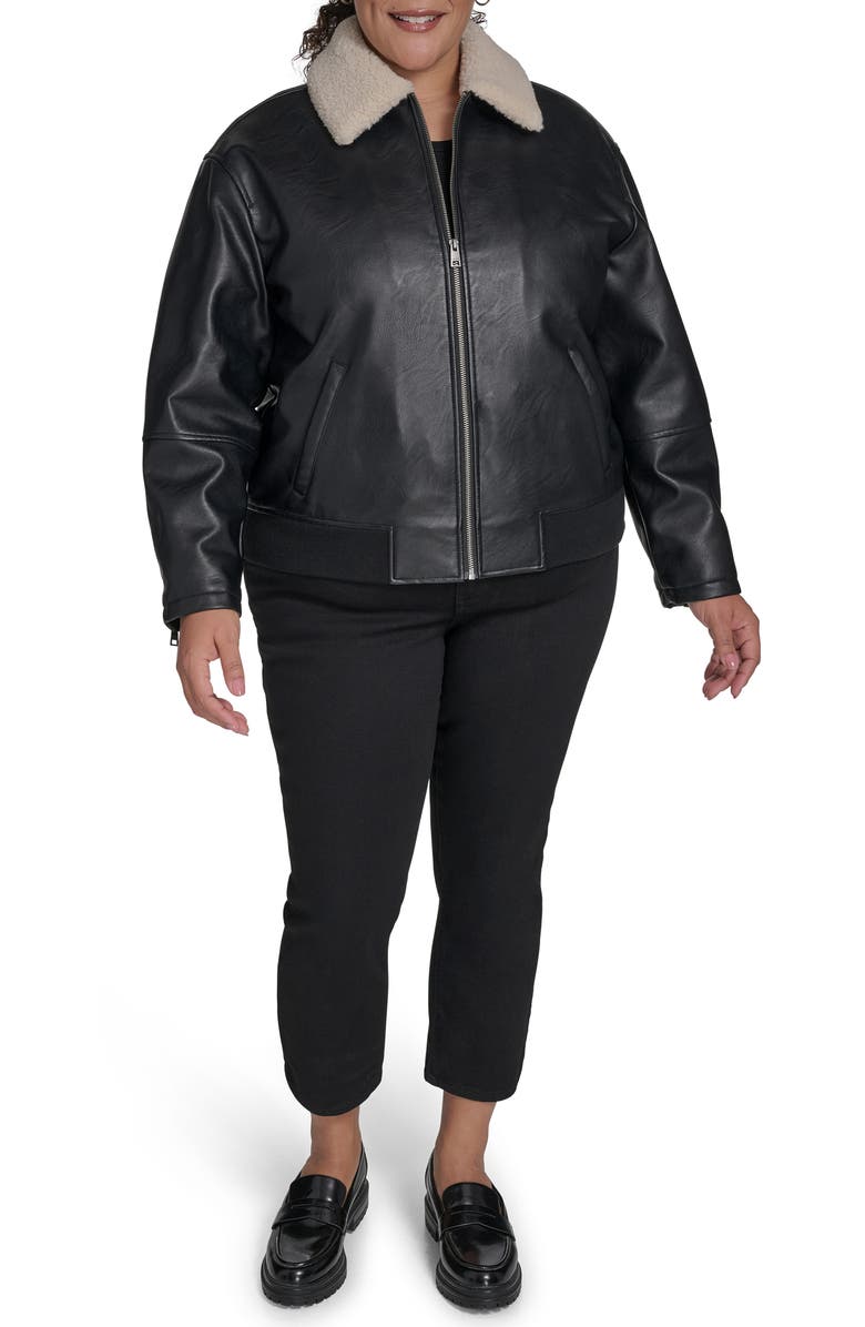 Levi's<sup>®</sup> Faux Leather Bomber Jacket with Faux Shearling Collar, Alternate, color, Black