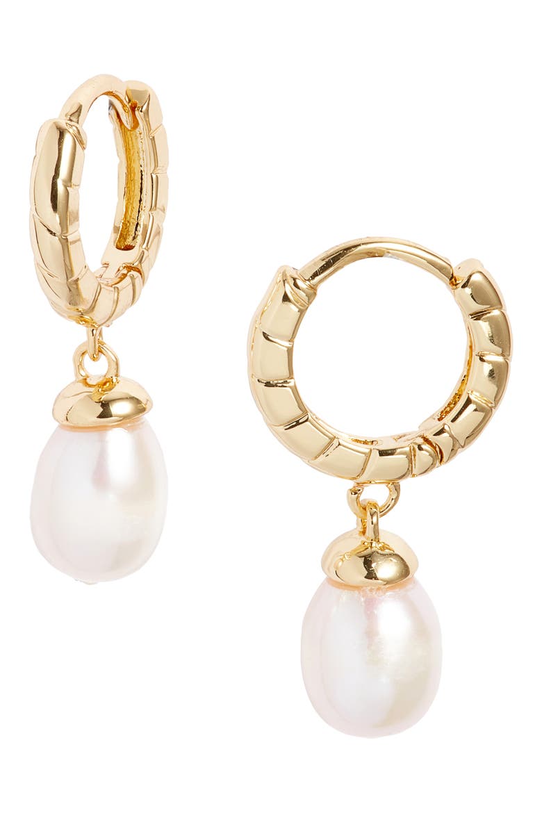 Demi Fine Freshwater Pearl Drop Hoop Earrings, Main, color, WHITE- 14K GOLD PLATED