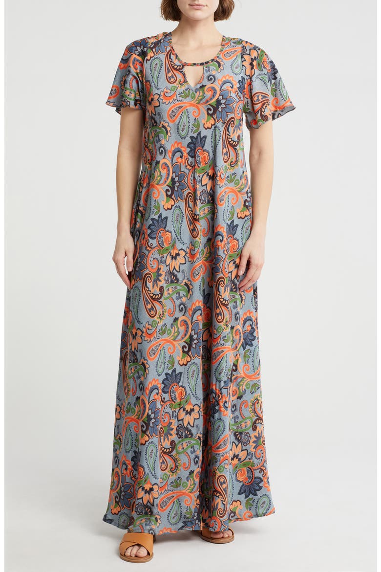 Paisley Cover-Up Beach Dress, Main, color, BLUE/ORANGE