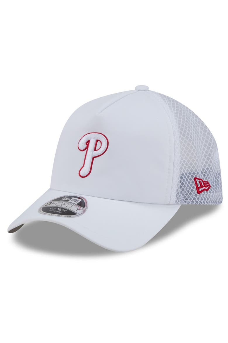 Men's New Era White Philadelphia Phillies 2026 Batting Practice Apex 9FORTY Adjustable Trucker Hat, Main, color, White