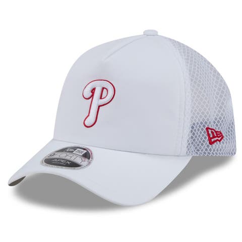 Men's New Era White Philadelphia Phillies 2026 Batting Practice Apex 9FORTY Adjustable Trucker Hat