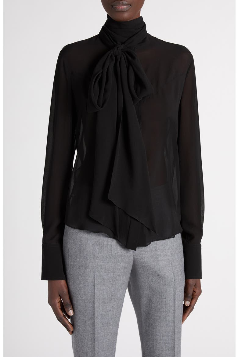 Tie Neck Silk Top, Main, color, BLACK