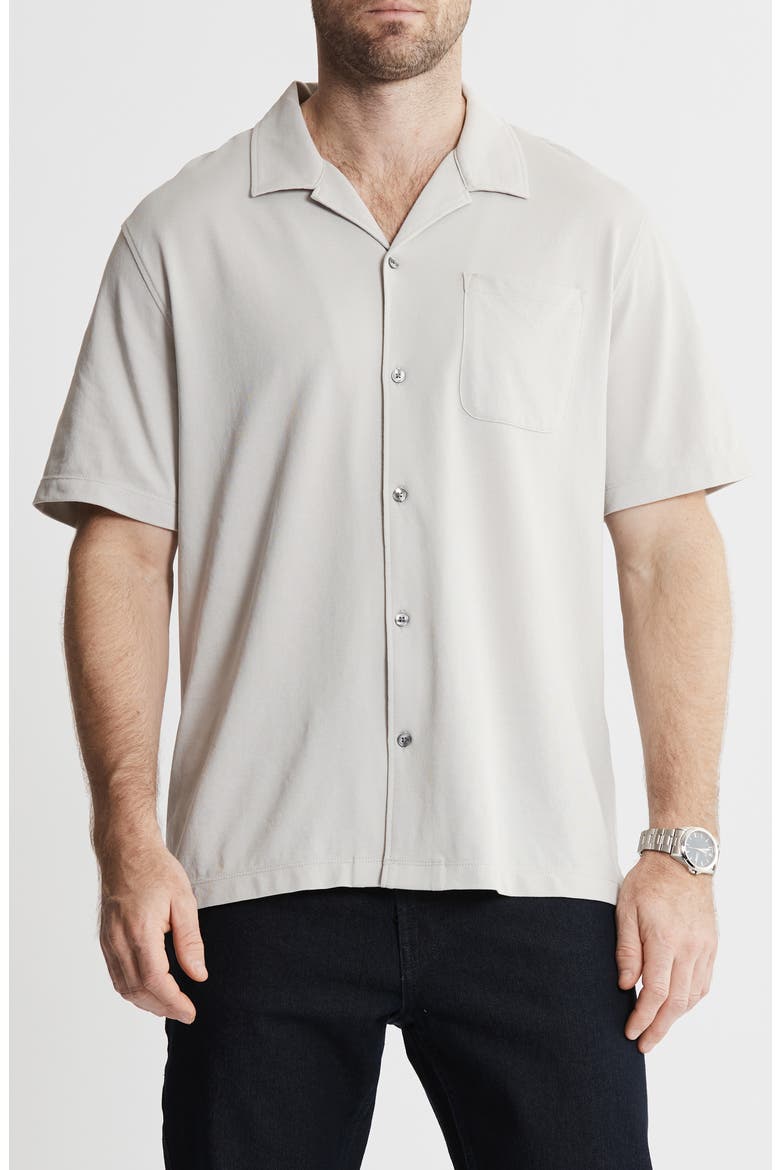 Short Sleeve Knit Oxford Button-Up Shirt, Main, color, GREY