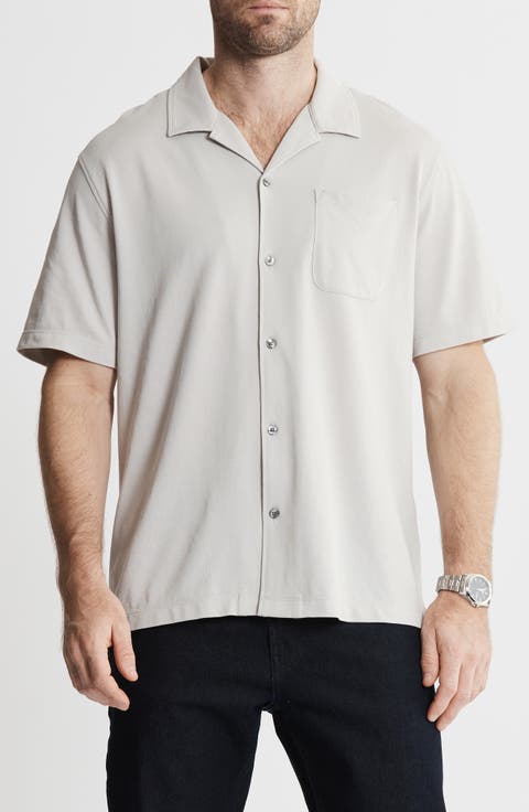 Short Sleeve Knit Oxford Button-Up Shirt