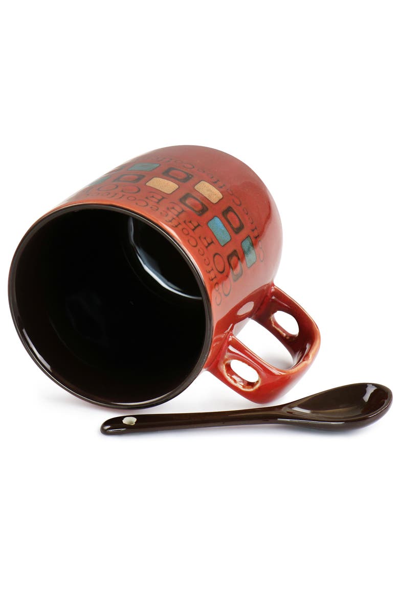 Cafe Americano 8 Piece 13oz Ceramic Cup and Spoon Set, Alternate, color, Blue