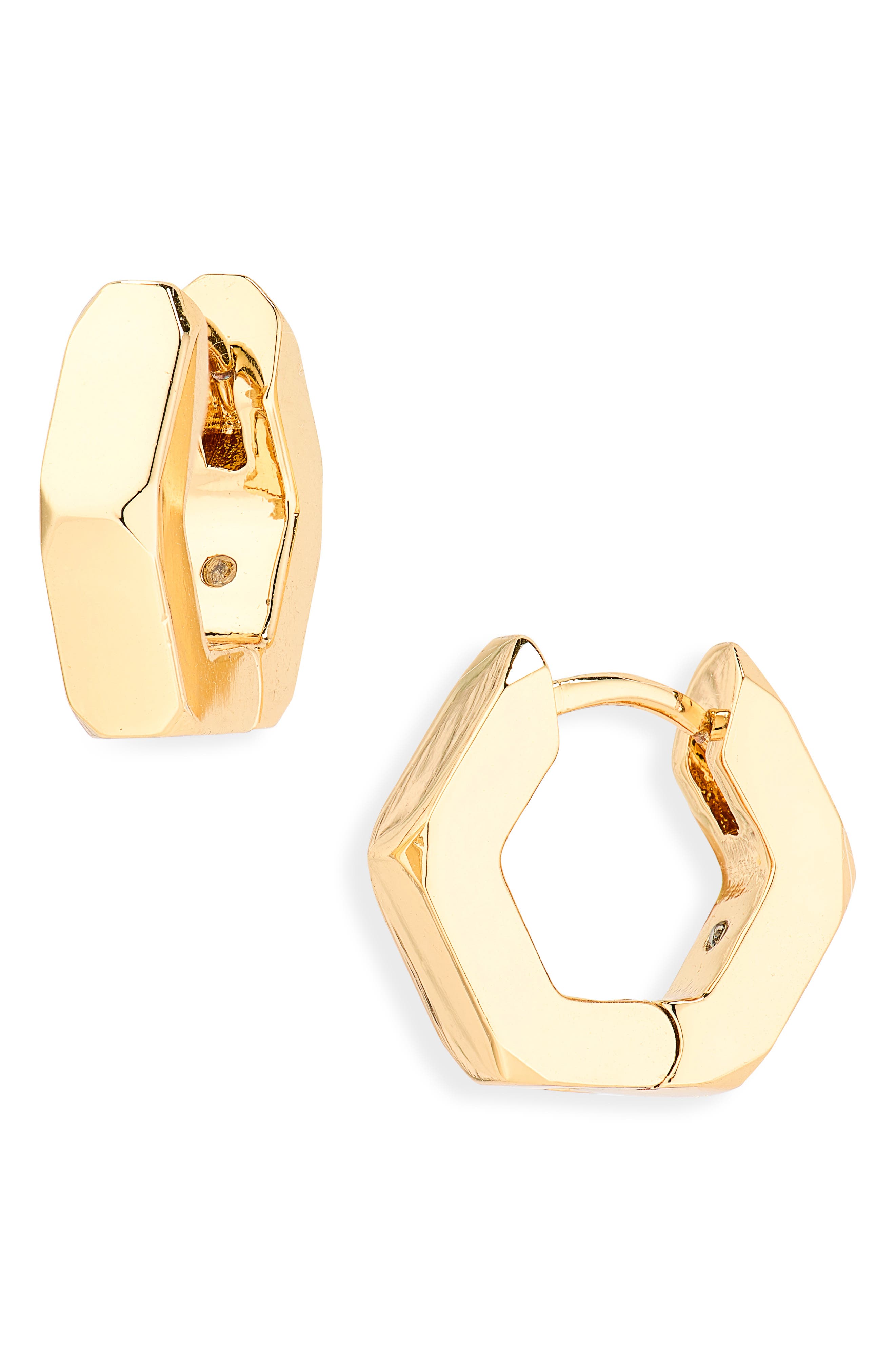 Hexagonal Bolt Huggie Hoop Earrings