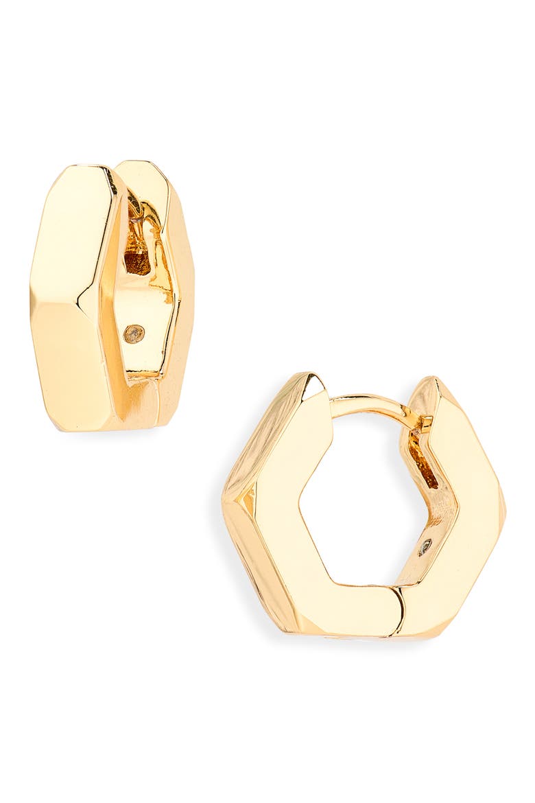 Hexagonal Bolt Huggie Hoop Earrings, Main, color, SHINY GOLD