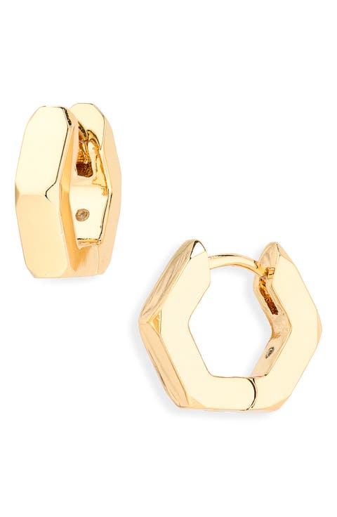 Hexagonal Bolt Huggie Hoop Earrings