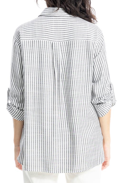 Max Studio Stripe Oversize Long Sleeve Button-up Tunic In Black Framed Stripe