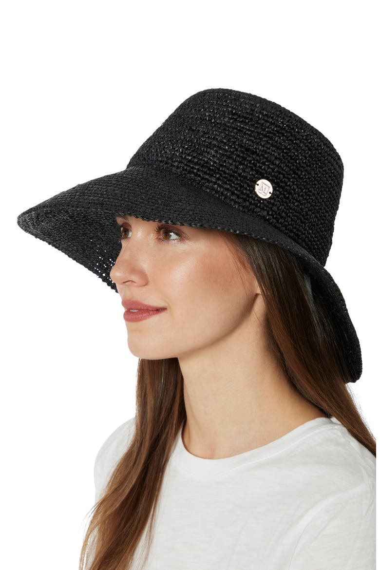 Crochet Bucket Straw Sun Hat, Alternate, color, BLACK