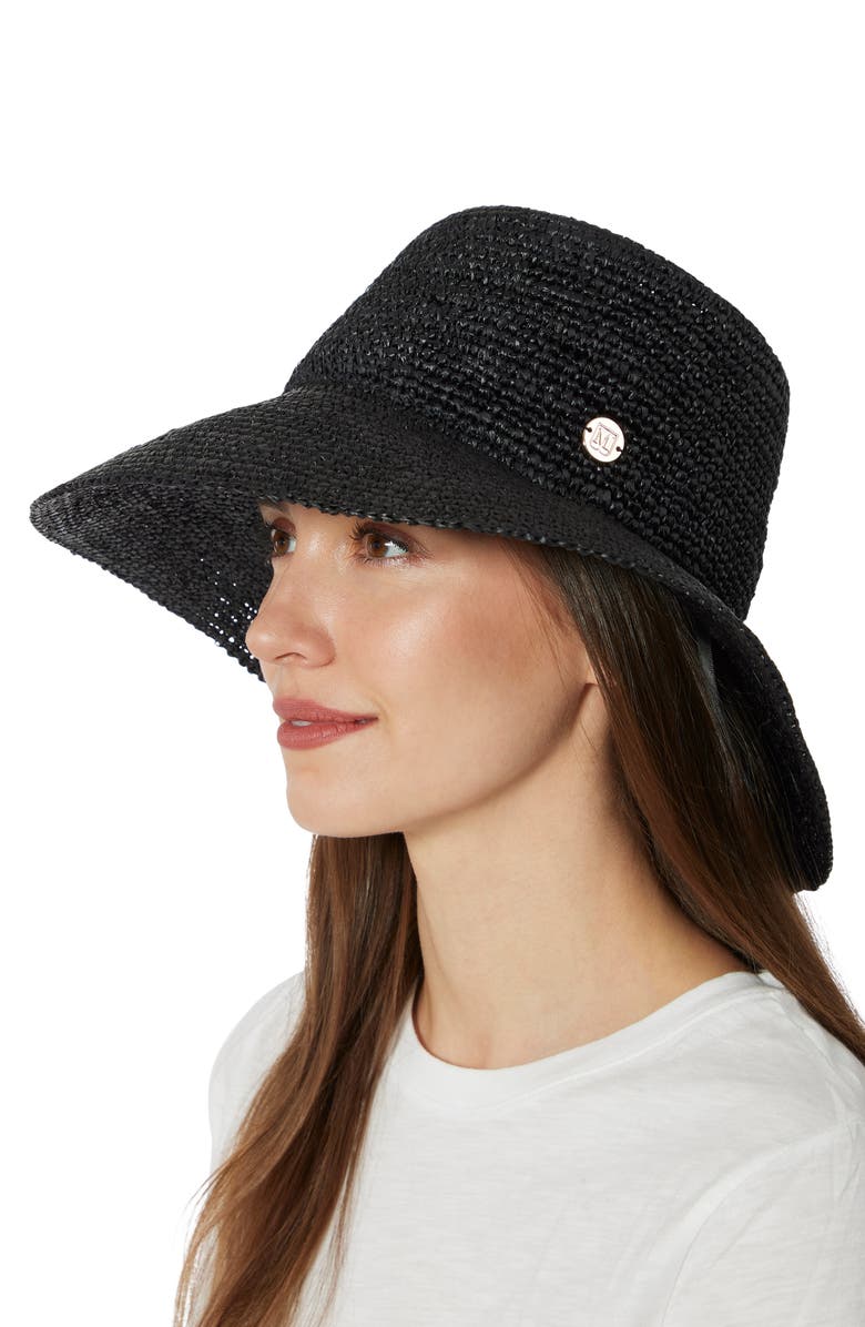 Bruno Magli Crochet Bucket Straw Sun Hat, Alternate, color, Black