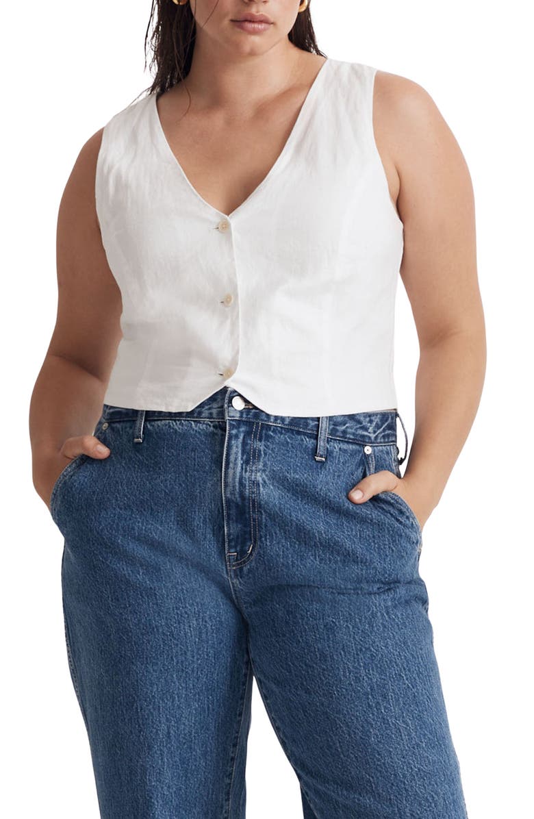 Madewell Katrina Linen Crop Vest, Alternate, color, 