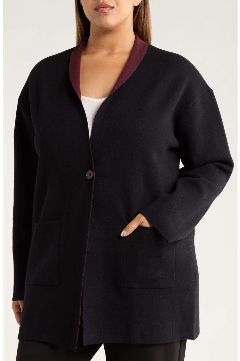 Nicolette Double Knit Cardigan, Alternate, color, BLACK/ DARK PLUM