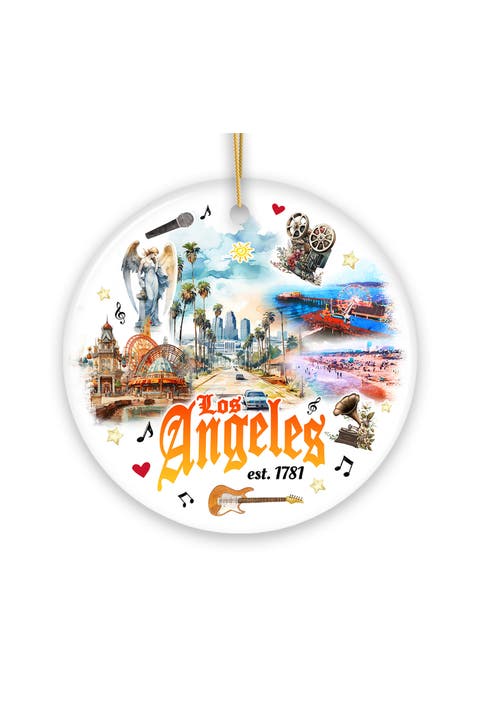 Los Angeles Est 1781 Watercolor Landmarks Ornament