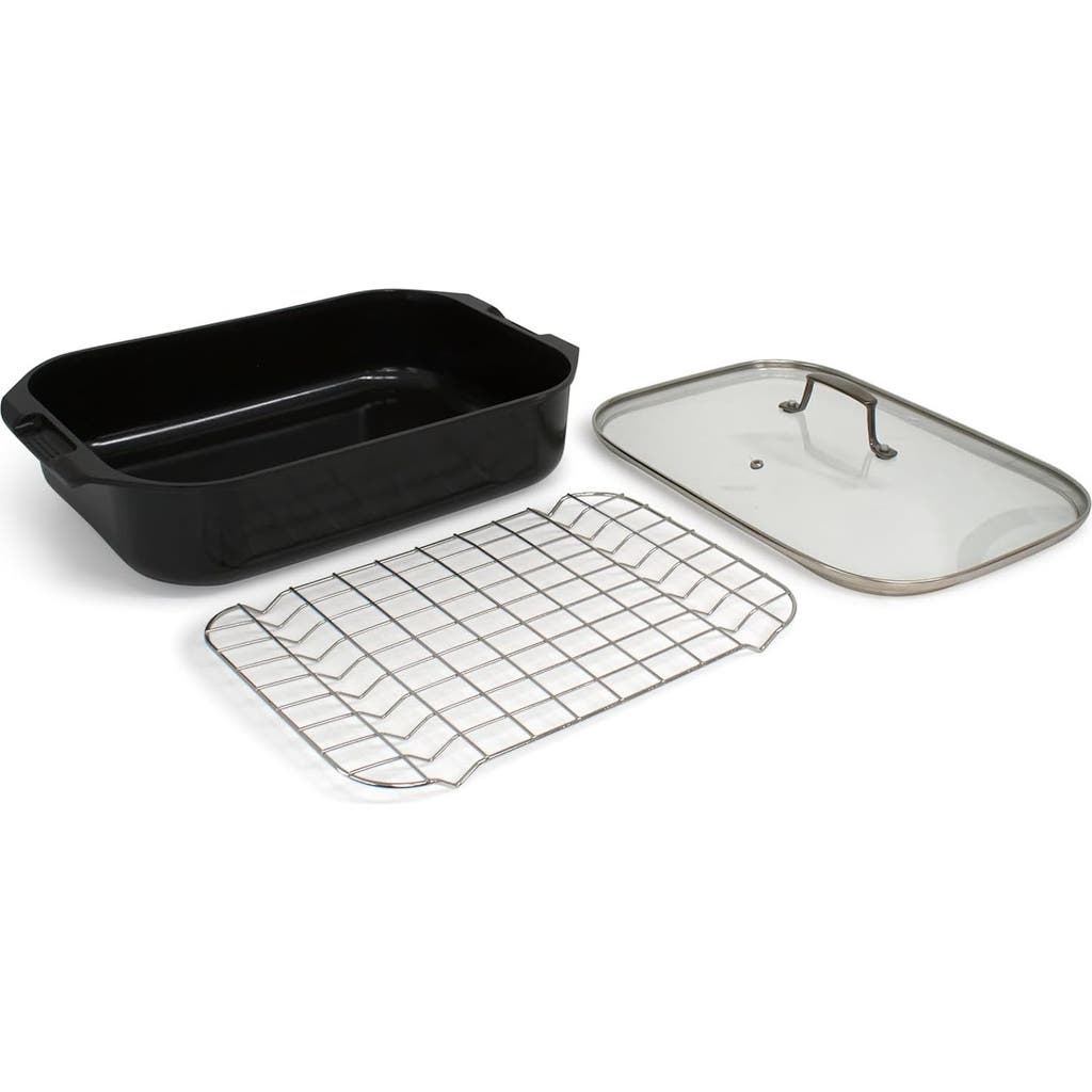 Blu . Roasting Pan With Lid And Roasting Rack In Black