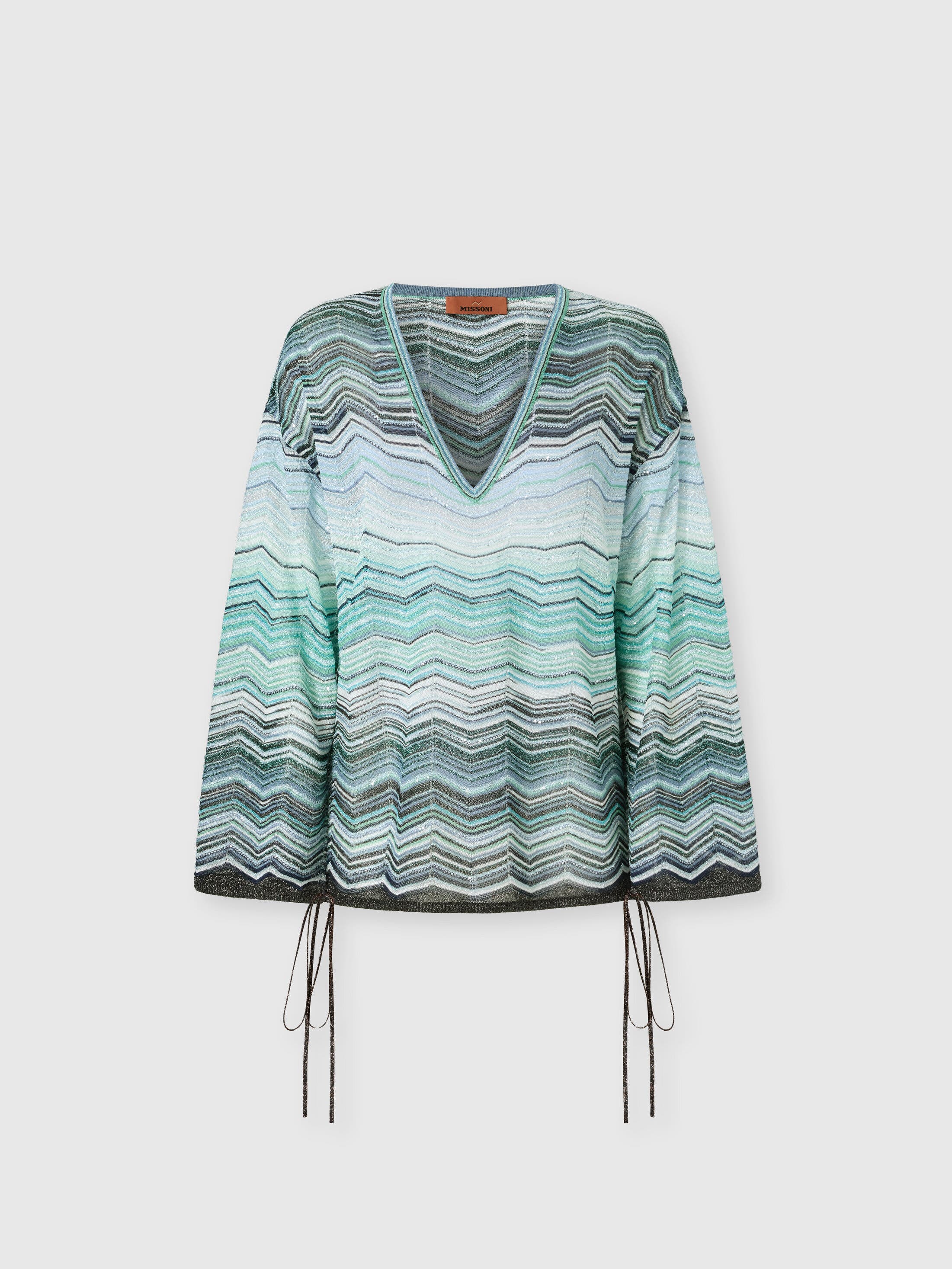 Oversized Blouse In Viscose Chevron Lame With Sequins