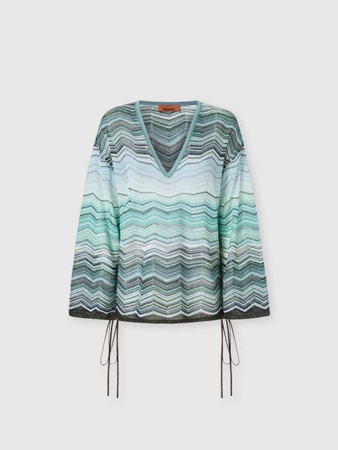 Chevron Lamé Viscose Blouse With Sequins