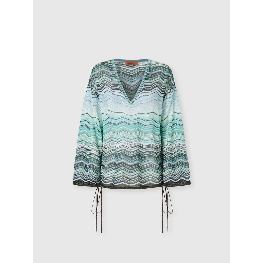 Missoni Oversized Blouse In Viscose Chevron Lamé With Sequins In Blue