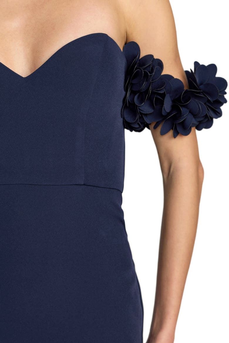 Petite Crepe Off The Shoulder Gown With 3D Flowers, Alternate, color, Midnight