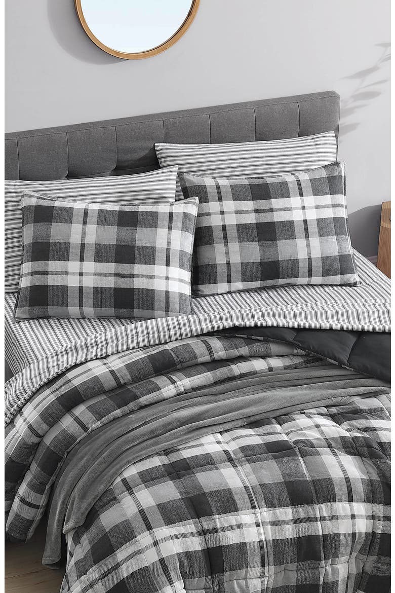 Crossview Plaid Comforter & Sham Set, Alternate, color, DARK GREY