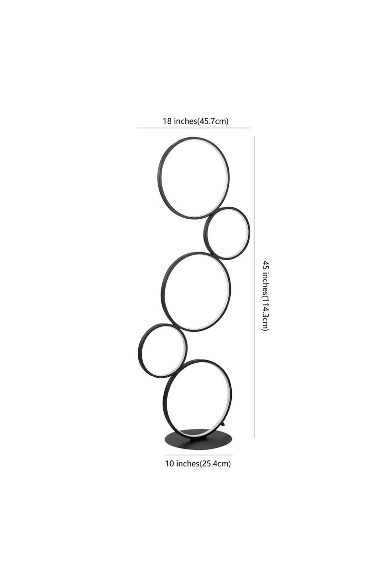 Pluto Stacked Circles 45" 5-Light Contemporary Modern Iron/Aluminum Integrated LED Floor Lamp, Black, Alternate, color, Black