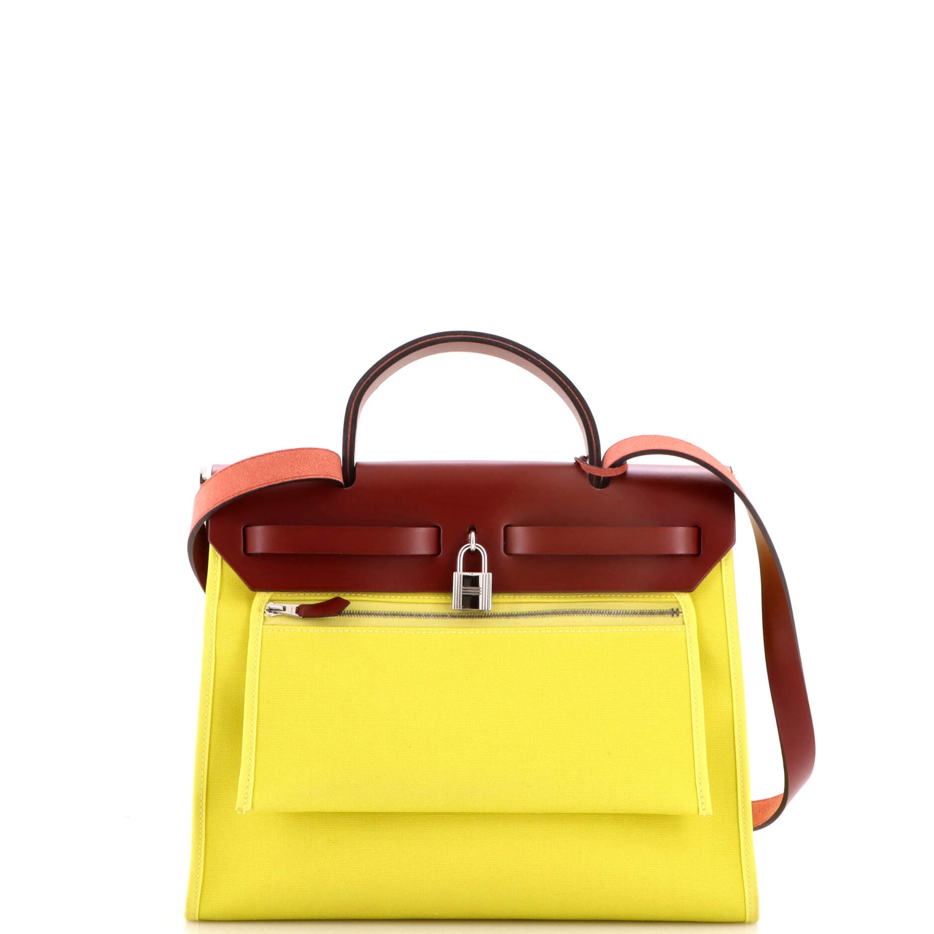 Pre-Owned Hermes Herbag Zip Leather and Toile 31, Alternate, color, Lime