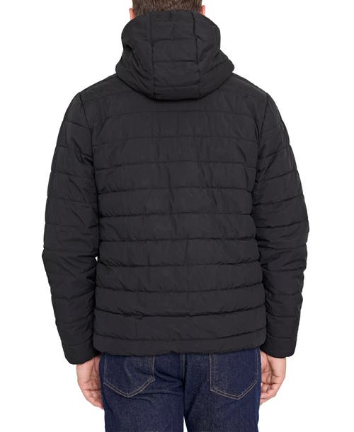 Izod Hooded Stretch Puffer Jacket With Fleece Lining In Black