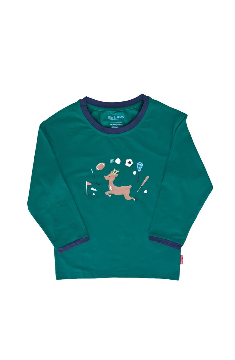 Bits & Bows Reindeer Games Long Sleeve T-Shirt, Main, color, Green
