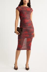 Open Edit Sheer Mesh Midi Dress