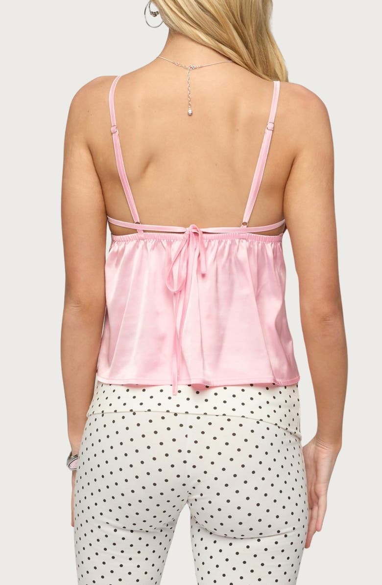 EDIKTED Blanca Lace Trim Satin Camisole, Alternate, color, Pink