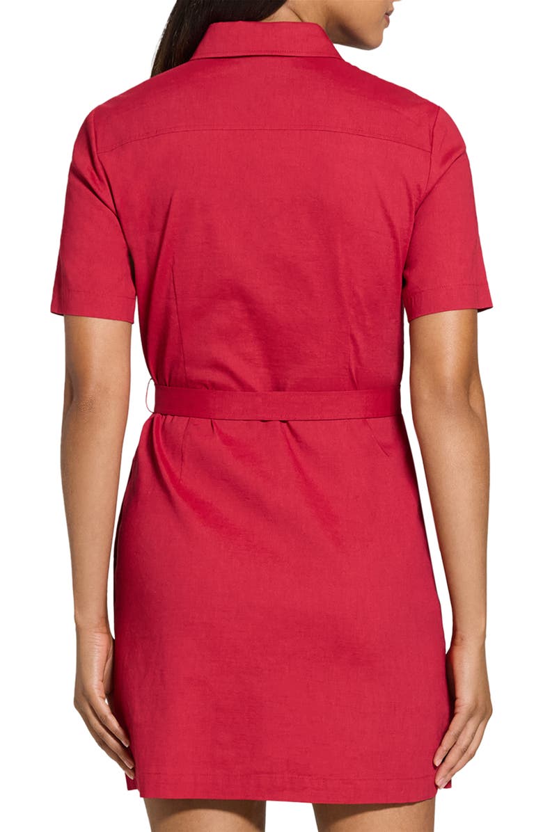 Theory Short Sleeve Belted Shirtdress, Alternate, color, Cherry