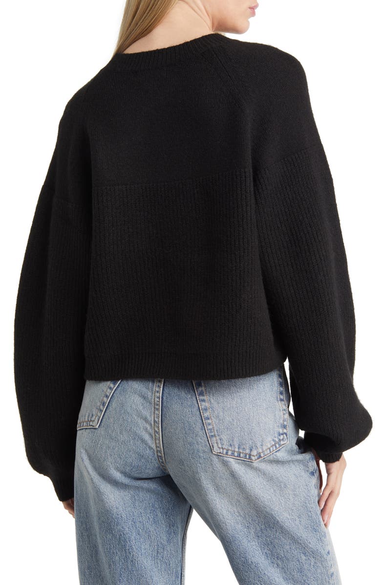 Topshop Mixed Stitch Balloon Sleeve Crop Sweater, Alternate, color,