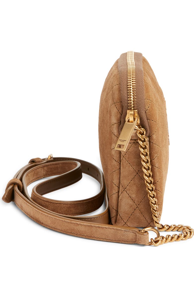 Saint Laurent Gaby Cassandre Quilted Suede Crossbody Pouch, Alternate, color, Golden Leaf