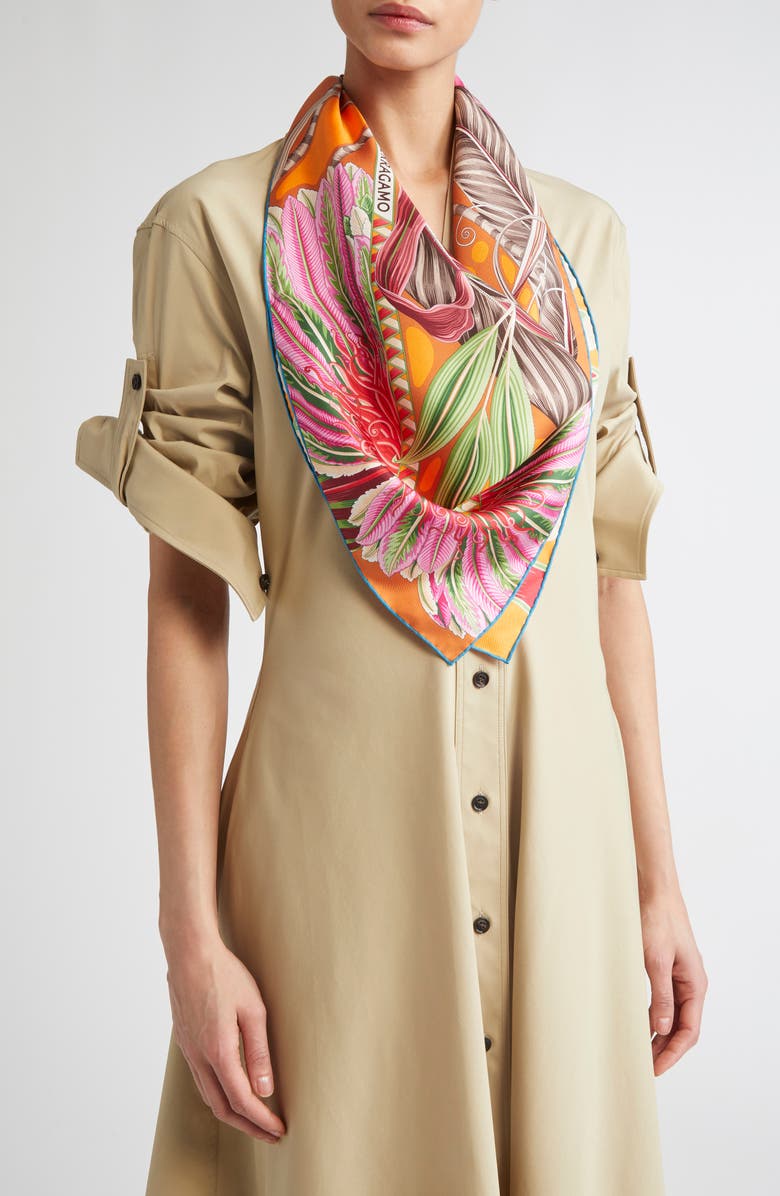 FERRAGAMO Giada Reversible Silk Square Scarf, Alternate, color, Arancio/ Cotto