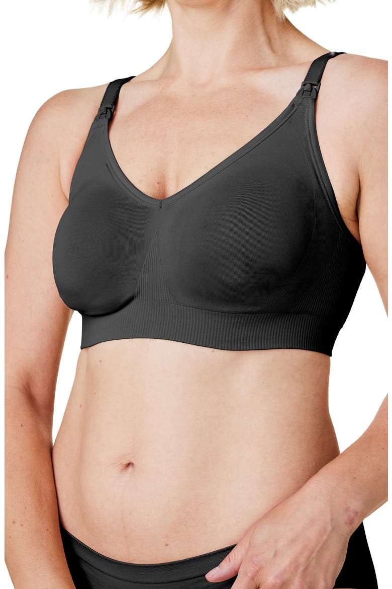 Body Silk Seamless Recycled Nylon Blend Wireless Maternity/Nursing Bra, Main, color, BLACK