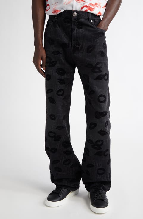 Monogram Flocked Lips Jeans (Used Black)