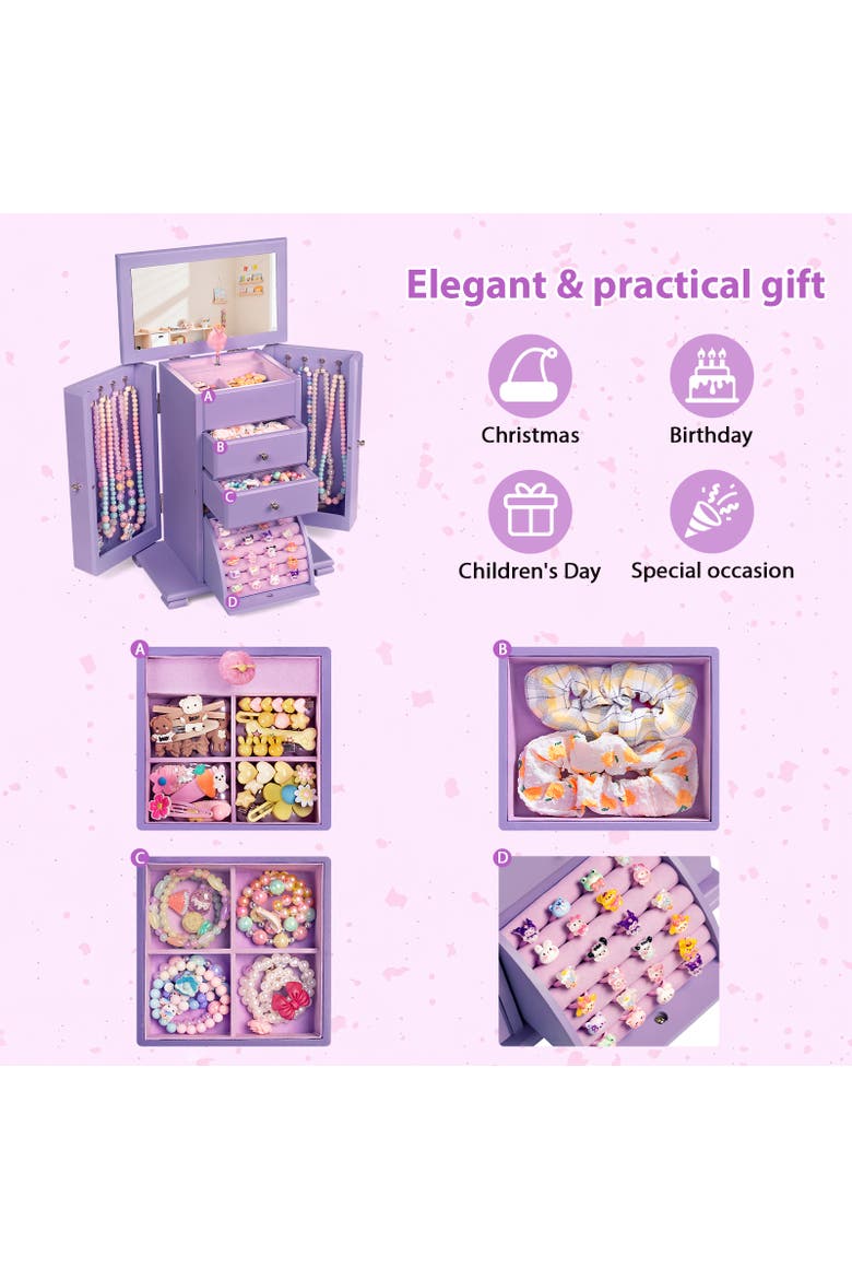 Wooden Musical Jewelry Box, Alternate, color, Purple