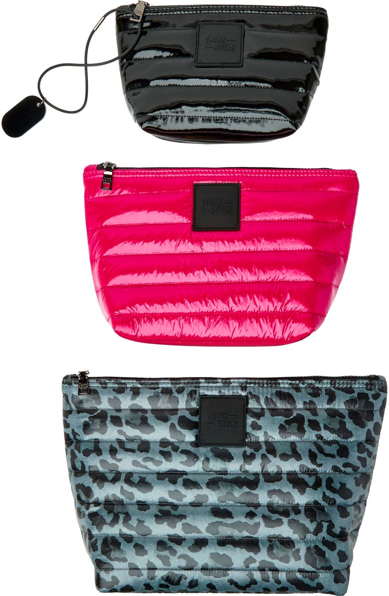 THINK ROYLN Travel Trio Organizational Pouches, Main, color, Smokey Leopard, Glossy Fuchsia