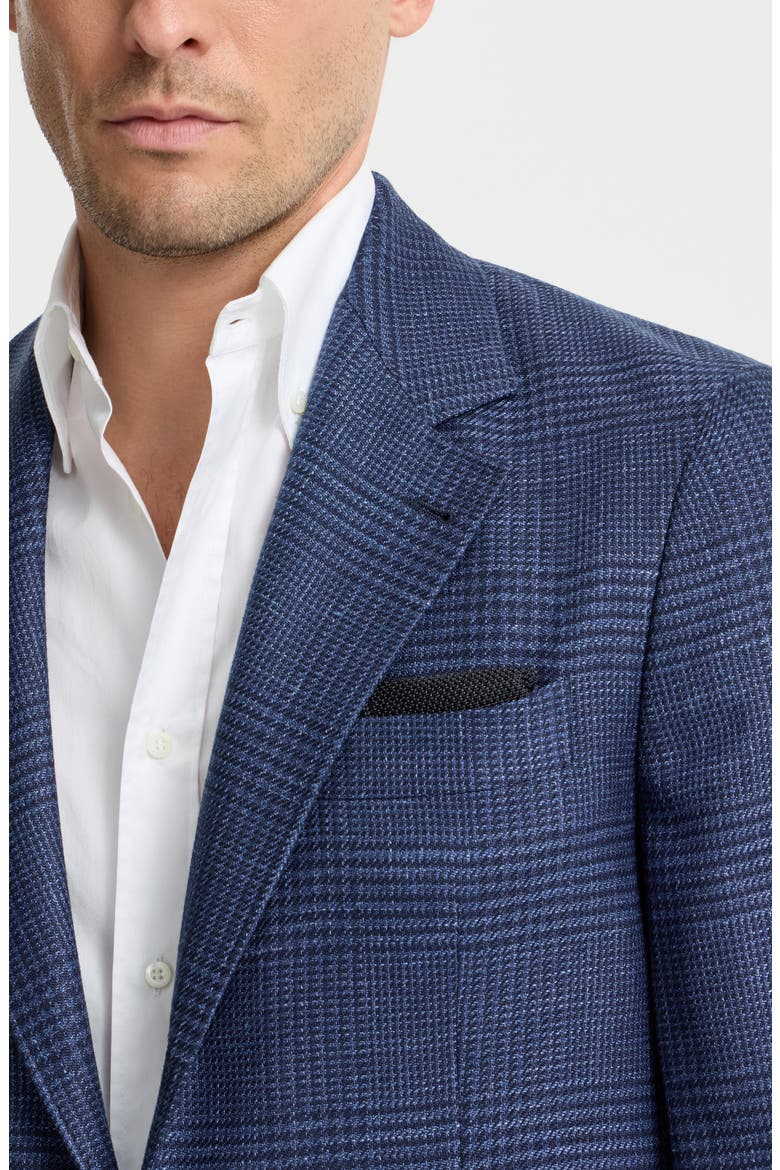 Silk knit pocket square with embroidered logo, Alternate, color, Navy Blue