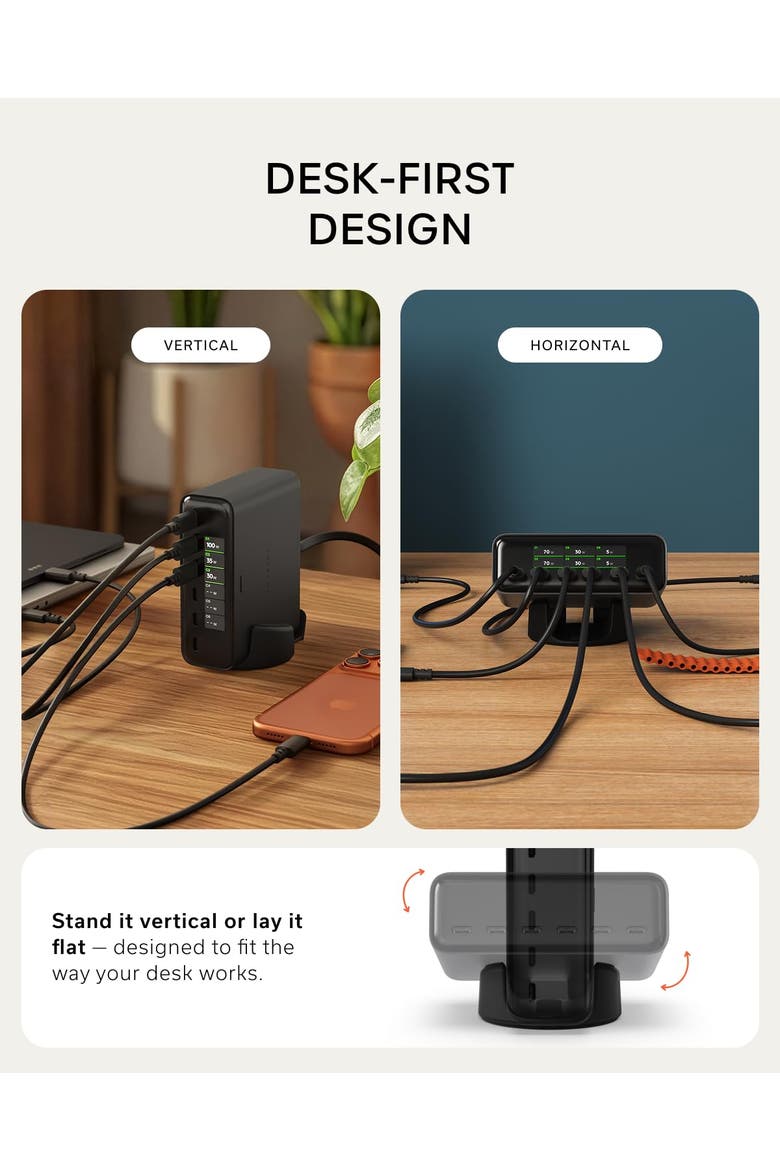 ChargeView 240W 6-Port USB-C GaN Desktop Charger with On-Demand LCD Display, Alternate, color, Space Black