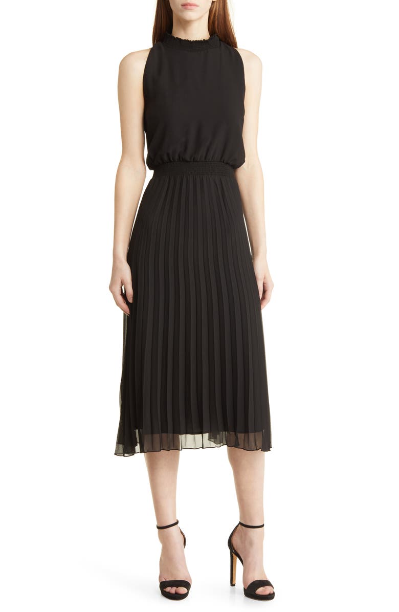 Sam Edelman Smocked Plissé Midi Dress, Main, color, 
