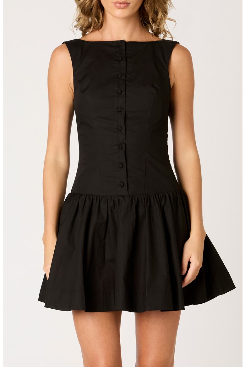 Karo Button Front Cotton Blend Fit & Flare Minidress, Alternate, color, BLACK