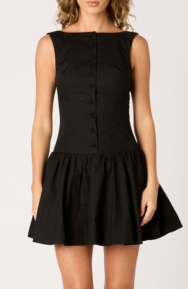 Nia Karo Button Front Cotton Blend Fit & Flare Minidress, Alternate, color, Black