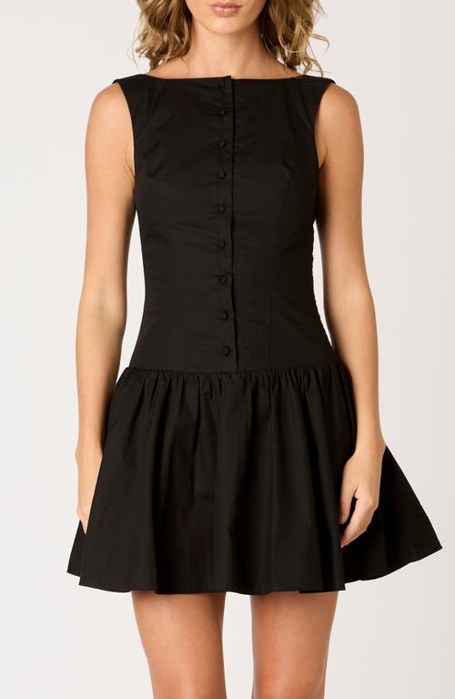 Nia Karo Button Front Cotton Blend Fit & Flare Minidress In Black