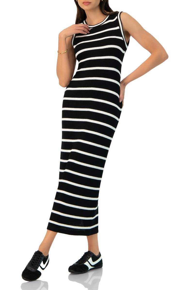 IVONNE Sleeveless Striped Knit Long Dress, Main, color, Black