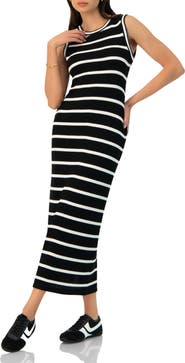 IVONNE Sleeveless Striped Knit Long Dress