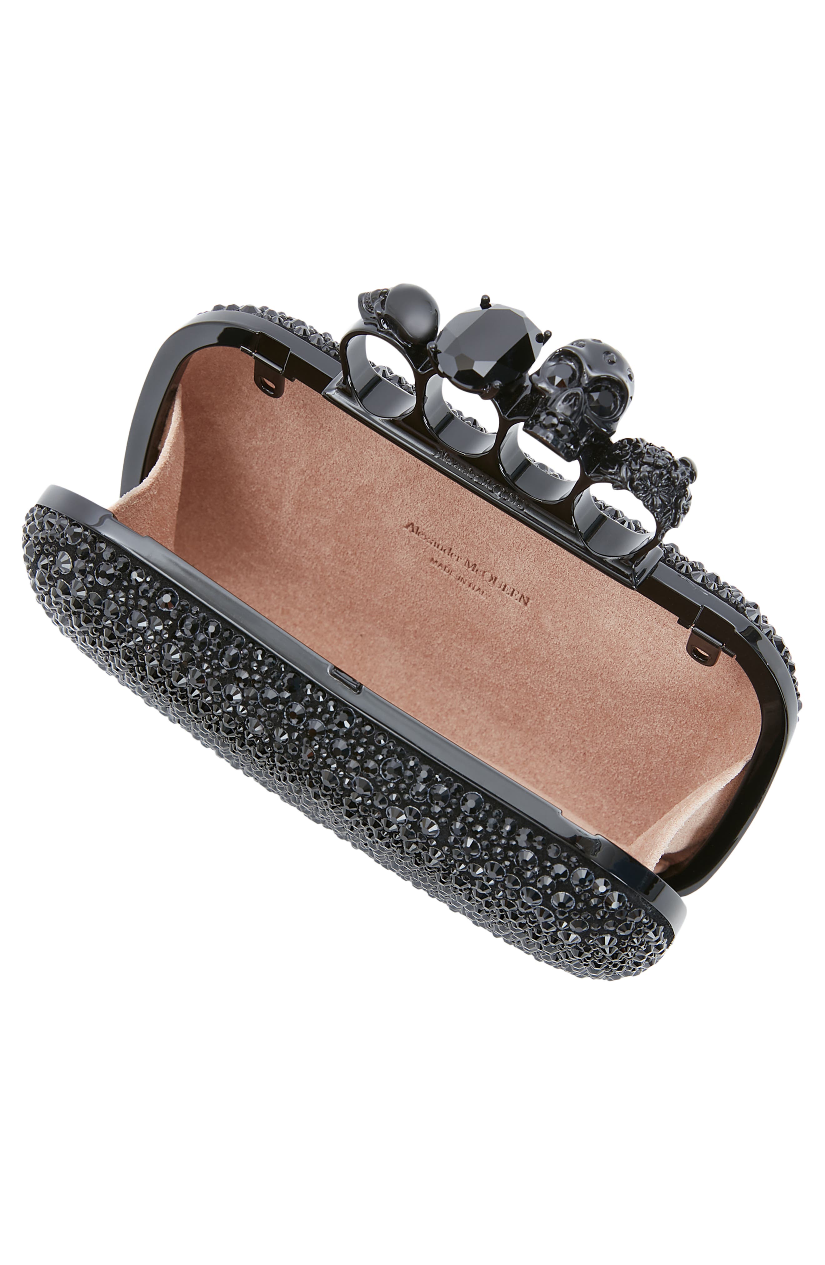 McQueen Skull Crystal Embellished Four-Ring Box Clutch, Alternate, color, 