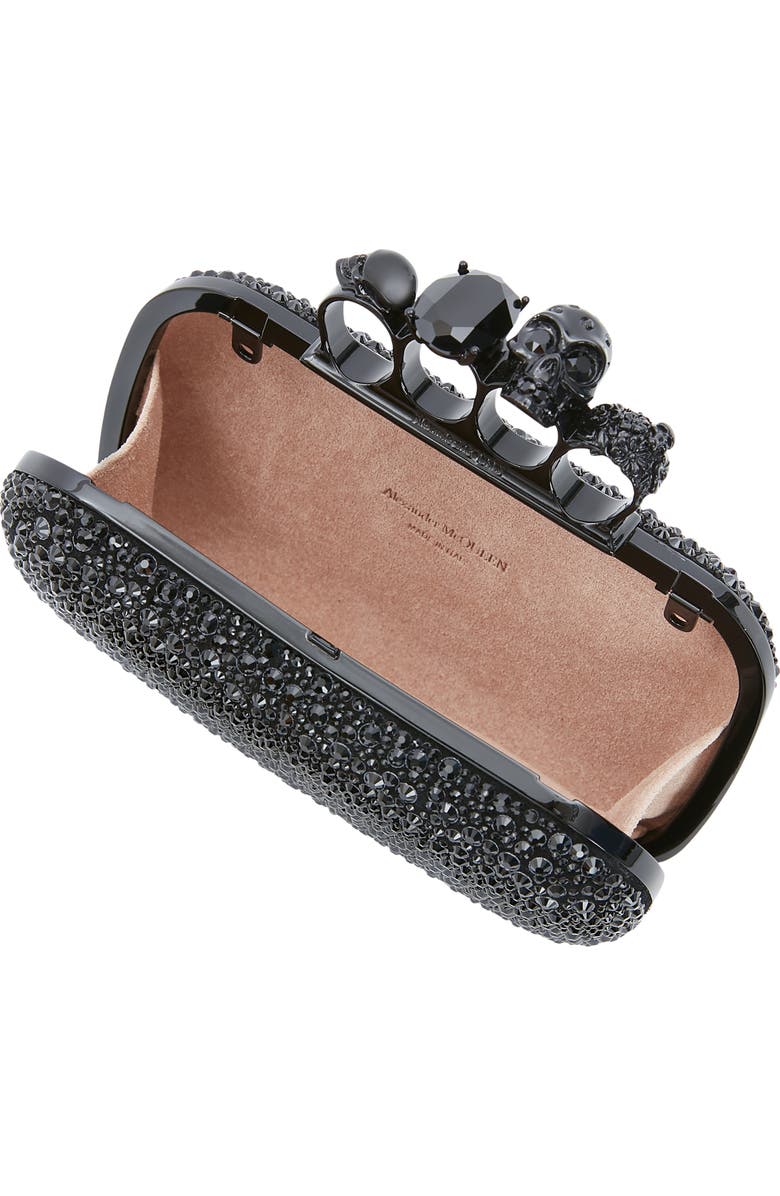 McQueen Skull Crystal Embellished Four-Ring Box Clutch, Alternate, color,