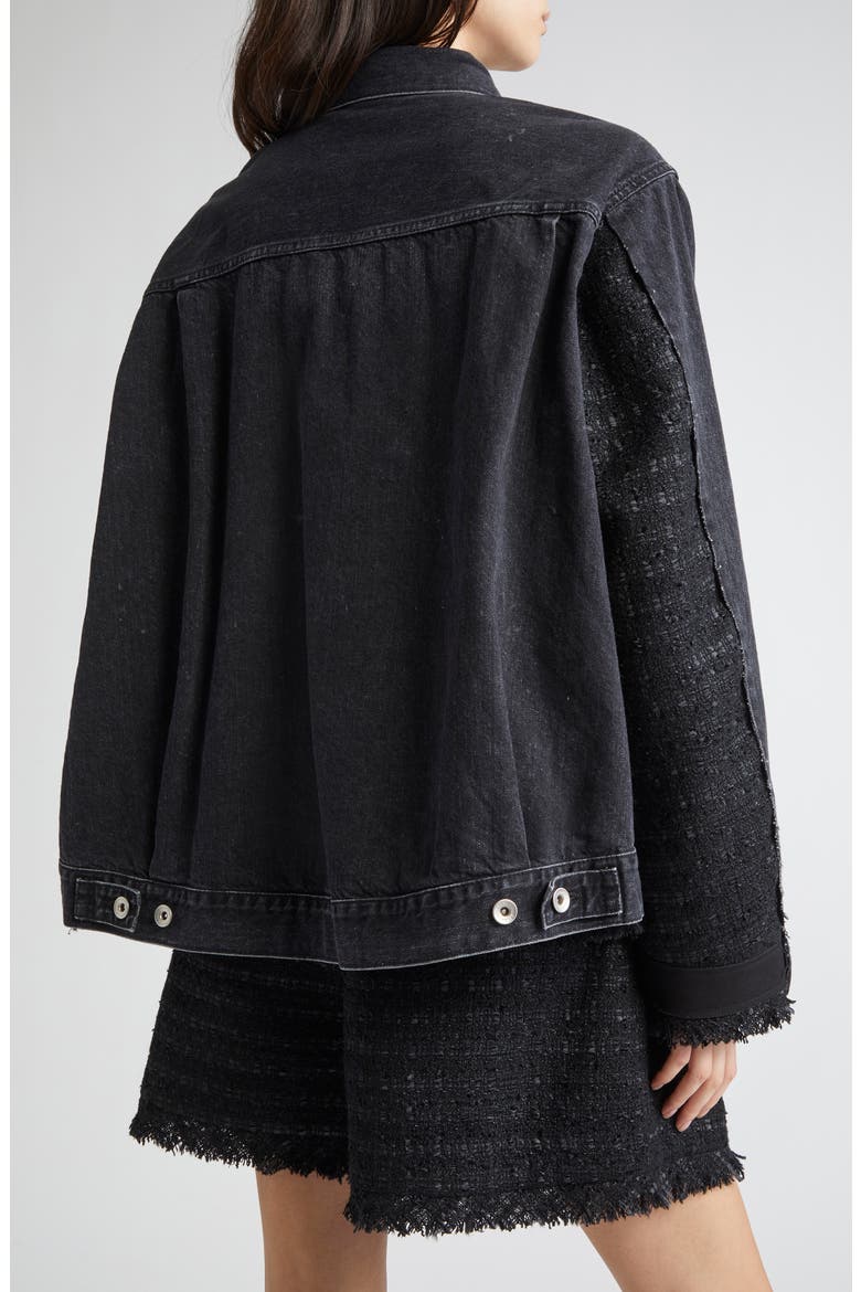 Mixed Media Denim & Tweed Trucker Jacket, Alternate, color, BLACK/ BLACK 002